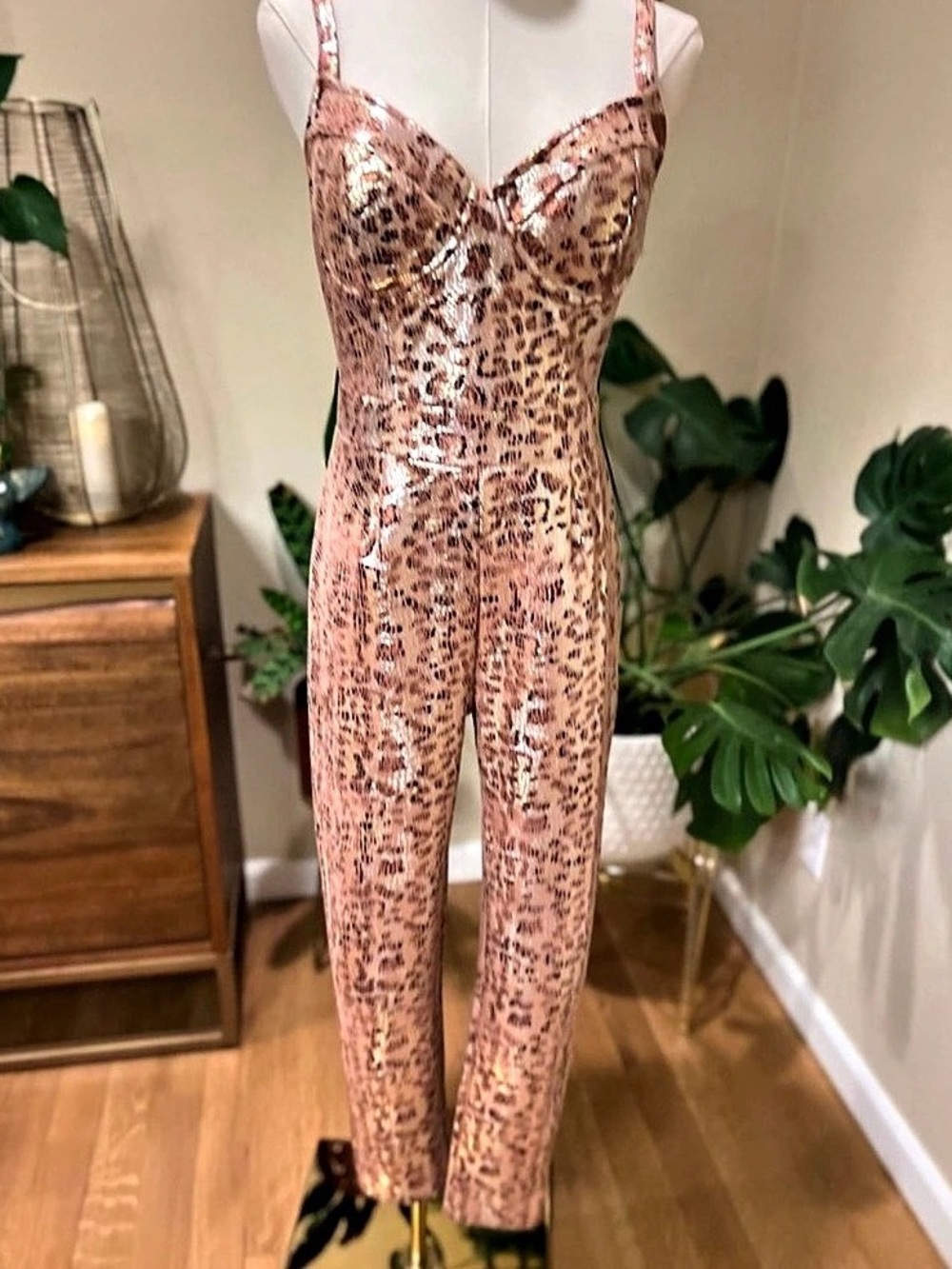 Haute Monde Animal Print Jumpsuit in Pink & Brown Like New size s
